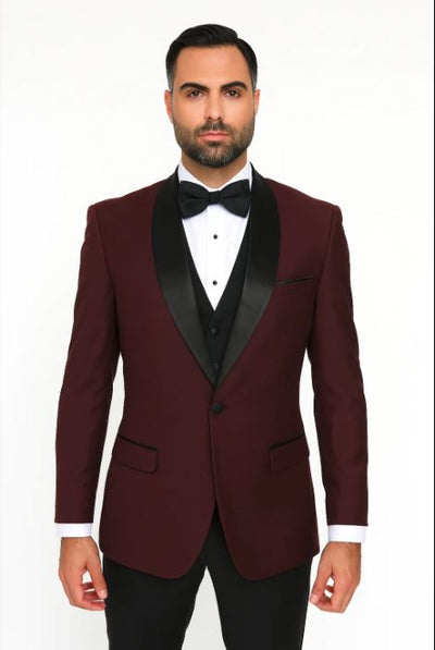 Mens 1 Button Shawl Lapel Wool Dinner  Classic Jacket  Burgundy 2   - from alligatorwarehouse.com