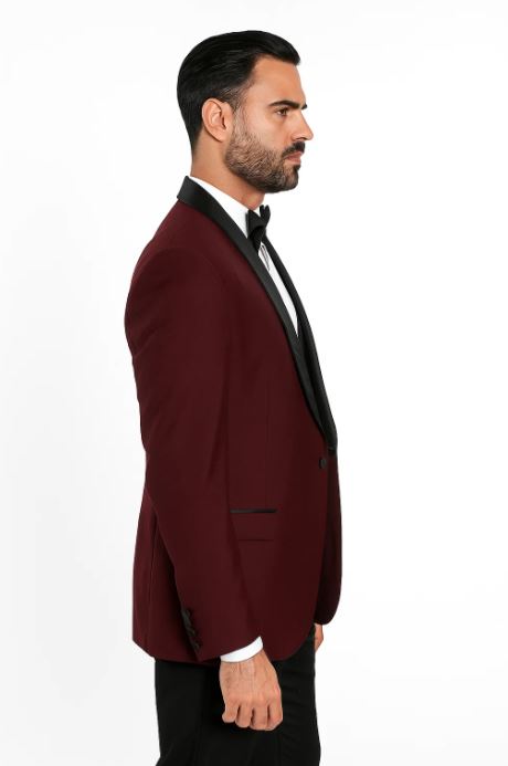 Mens 1 Button Shawl Lapel Wool Dinner  Classic Jacket  Burgundy