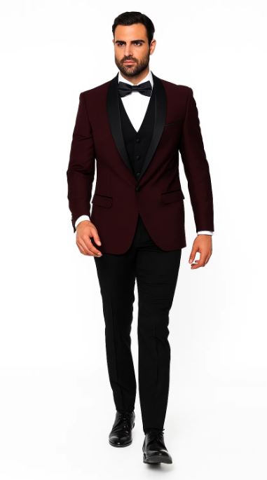 Mens 1 Button Shawl Lapel Wool Dinner  Classic Jacket  Burgundy