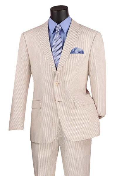 Men's 2PC Summer Seersucker Modern Fit Suit in Tan Pinstripe 1 6V-9574  - from alligatorwarehouse.com