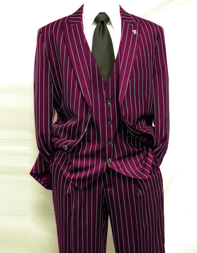 Mens 2 Button Gangster Pinstripe Pattern  Suit in Black 5   - from alligatorwarehouse.com