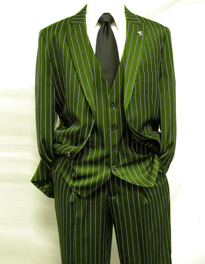 Mens 2 Button Gangster Pinstripe Pattern  Suit in Black 2   - from alligatorwarehouse.com