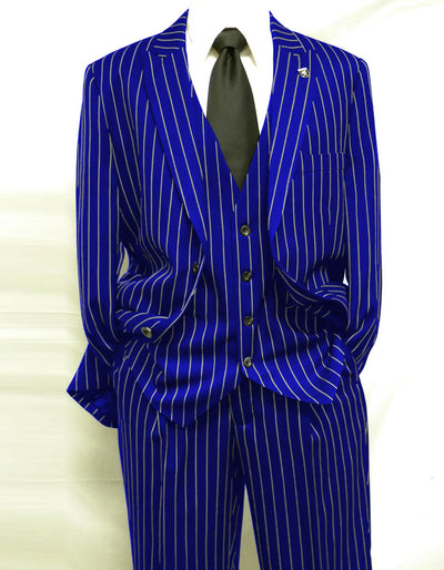 Mens 2 Button Gangster Pinstripe Pattern  Suit in Black 4   - from alligatorwarehouse.com