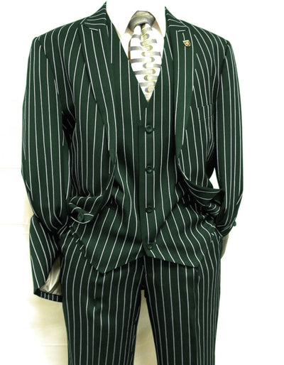 Mens 2 Button Gangster Pinstripe Suit in BLACK / GREY / NAVY / BURGUNDY 9 SKU#P&L-61703-Navy Blue Pinstripe  - from alligatorwarehouse.com