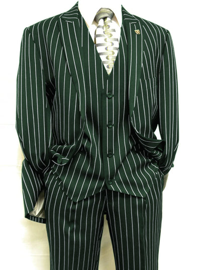 Mens 2 Button Gangster Pinstripe Suit in BLACK / GREY / NAVY / BURGUNDY