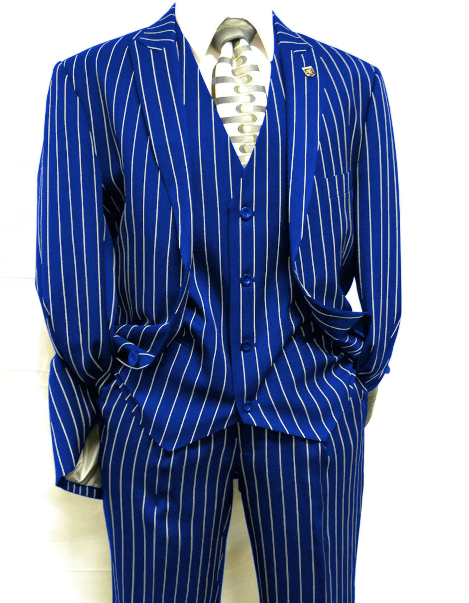 Mens 2 Button Gangster Pinstripe Suit in BLACK / GREY / NAVY / BURGUNDY