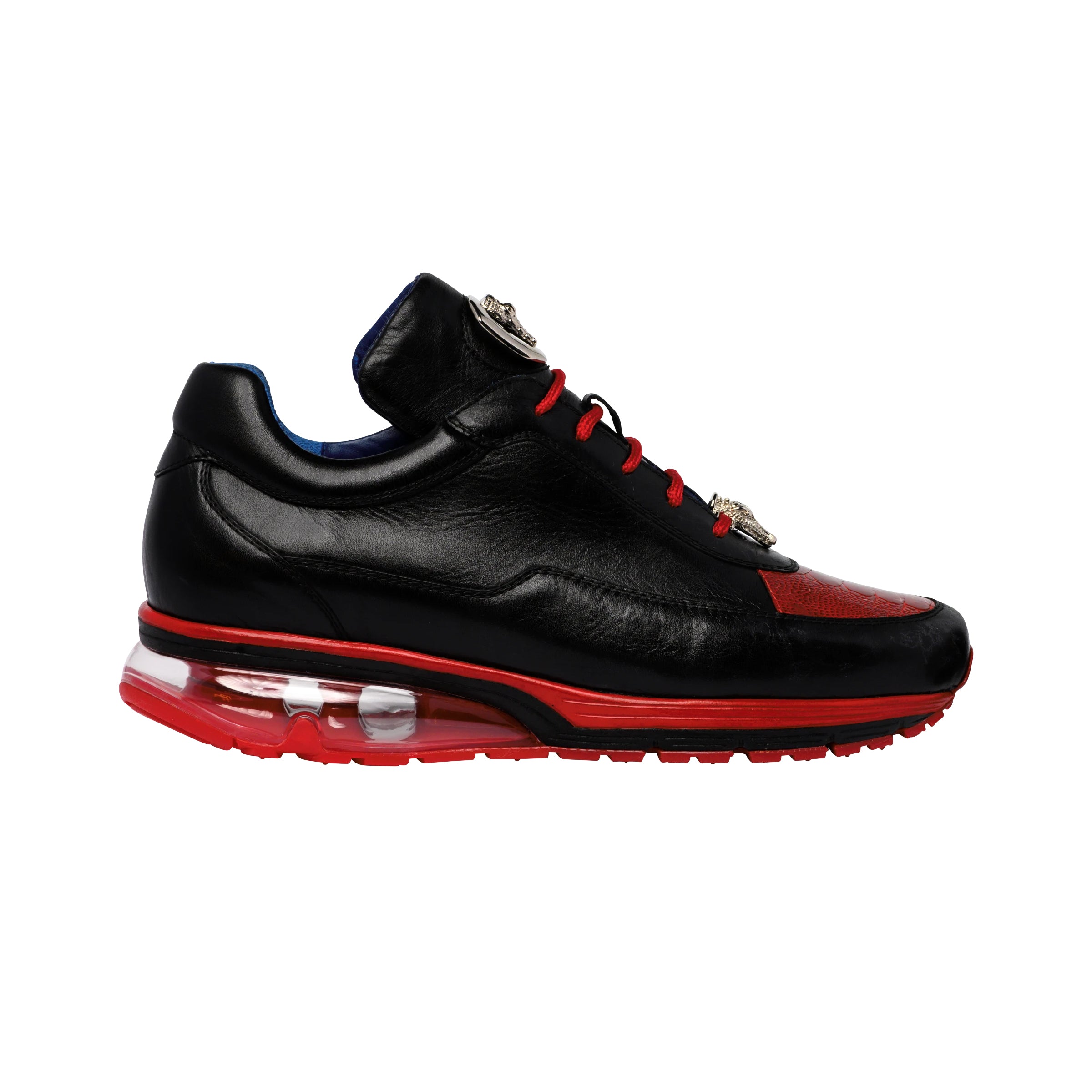 Mens Belvedere Flash Calfskin & Crocodile Sneaker in Blue & Cognac 3 MEN E01 BLACK/RED-M-09  - from alligatorwarehouse.com
