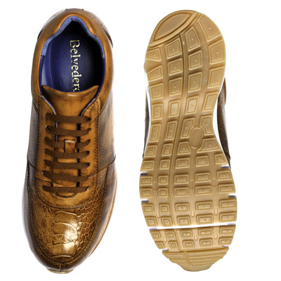 Mens Belvedere Todd Genuine Ostrich Leg Sneaker in Brandy Tan 2 MEN E02 TAN-M-09  - from alligatorwarehouse.com