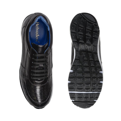 Belvedere Todd Men's Shoes Black Exotic Genuine Ostrich Casual Sneakers 3 MEN E02 BLACK-M-06  - from alligatorwarehouse.com