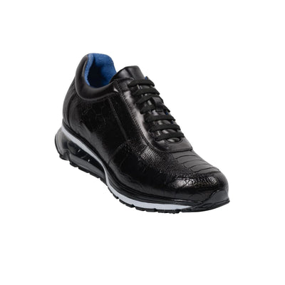 Belvedere Todd Men's Shoes Black Exotic Genuine Ostrich Casual Sneakers 4 MEN E02 BLACK-M-06  - from alligatorwarehouse.com