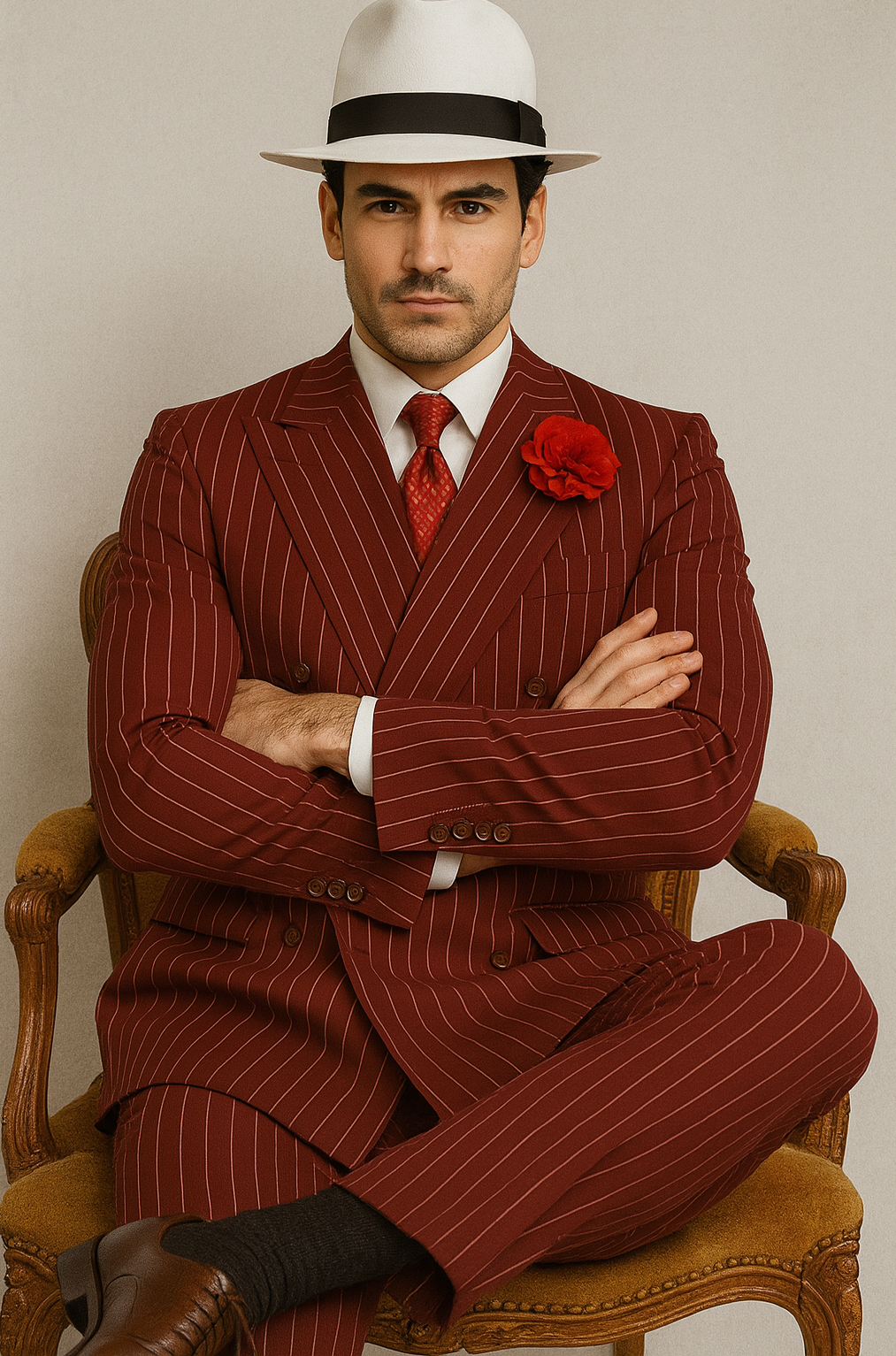 Mens Double Breasted Gangster Pinstripe Six Button Suit in black