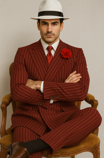 Mens Double Breasted Gangster Pinstripe Six Button Suit in black