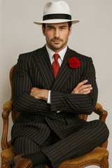 Mens Double Breasted Gangster Pinstripe Six Button Suit in black