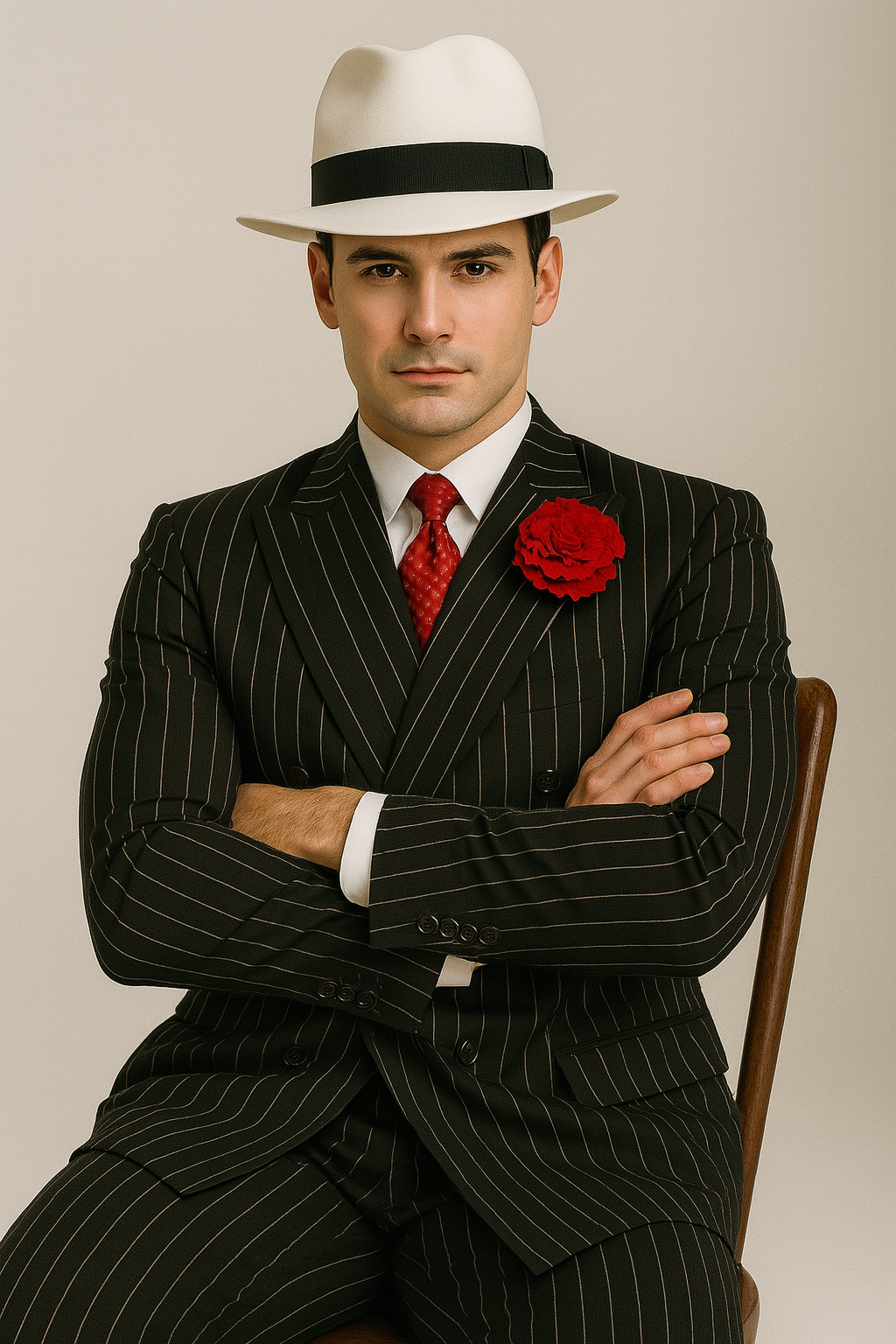 Mens Double Breasted Gangster Pinstripe Six Button Suit in black