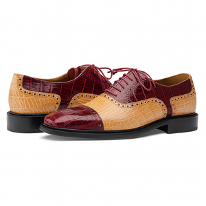 Mens Ferrini Alligator Cap Toe Dress Shoe in Burgundy & Tan