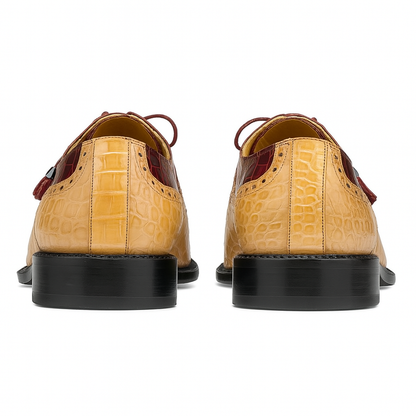 Mens Ferrini Alligator Cap Toe Dress Shoe in Burgundy & Tan