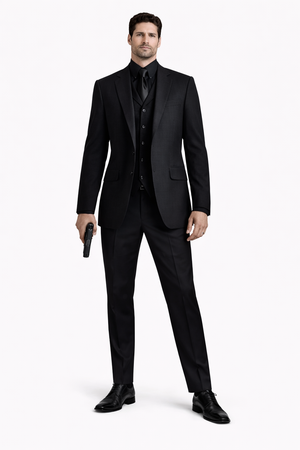 Mens John Wick Vested Black Suit Costume