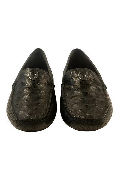 Men's Black Vestigium Genuine Ostrich Full Leather Stylish Dress Loafer Mens Ostrich Skin Shoes 6   - from alligatorwarehouse.com