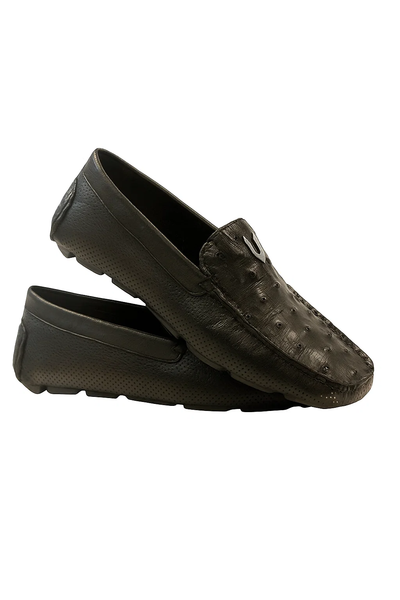 Men's Black Vestigium Genuine Ostrich Full Leather Stylish Dress Loafer Mens Ostrich Skin Shoes 4   - from alligatorwarehouse.com