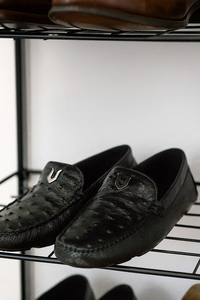 Men's Black Vestigium Genuine Ostrich Full Leather Stylish Dress Loafer Mens Ostrich Skin Shoes 8   - from alligatorwarehouse.com