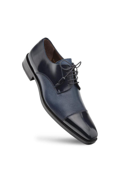 Mens Mezlan Cap-Toe Dress Lace-Up Blending Supple Textured Deerskin And Polished Calfskin With An Elegant Tassel Detail In Color Blue