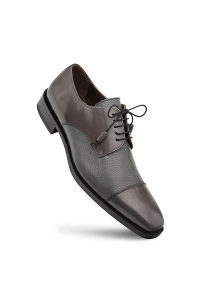 Mens Mezlan Cap-Toe Dress Lace-Up Blending Supple Textured Deerskin And Polished Calfskin With An Elegant Tassel Detail In Color Gray