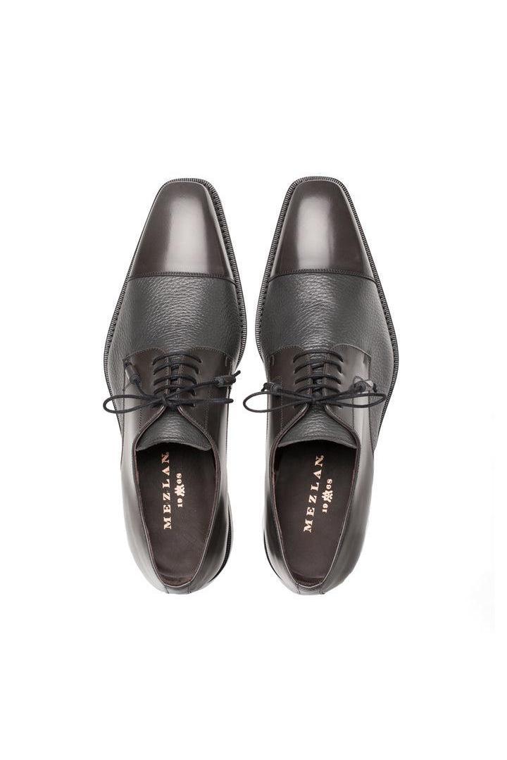 Mens Mezlan Cap-Toe Dress Lace-Up Blending Supple Textured Deerskin And Polished Calfskin With An Elegant Tassel Detail In Color Gray