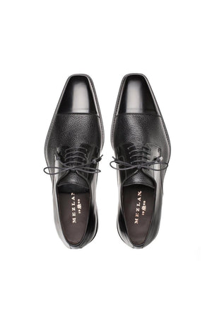 Mens Mezlan Cap-Toe Dress Lace-Up Blending Supple Textured Deerskin And Polished Calfskin With An Elegant Tassel Detail In Color Black