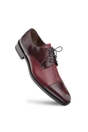 Mens Mezlan Cap-Toe Dress Lace-Up Blending Supple Textured Deerskin And Polished Calfskin With An Elegant Tassel Detail In Color Burgundy