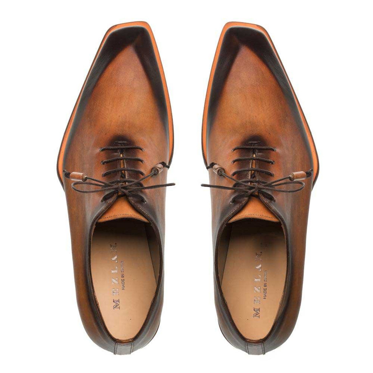 Mezlan Cognac Asymmetric Plain Toe Oxford