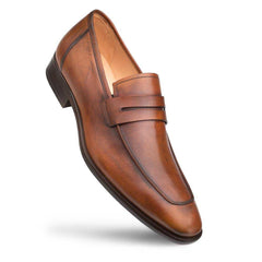 Mezlan Cognac Burnished Calfskin Penny Loafer