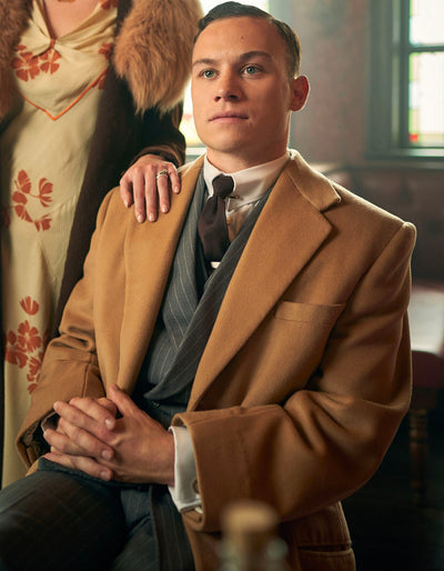 Mens Costume Michael Gray Vested Grey Pinstripe Suit & Camel Overcoat 1 VC-9820  - from alligatorwarehouse.com