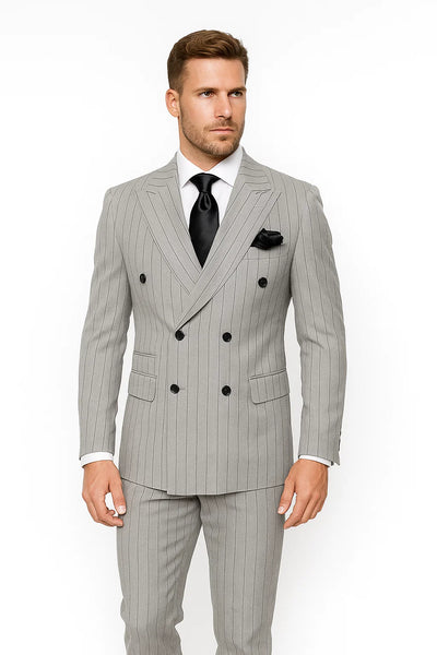 Gray and Black Pinstripe Double Breasted - Modern Fit 1920s Vintage Looking Suit 1   - from alligatorwarehouse.com