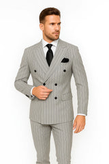 Gray and Black Pinstripe Double Breasted - Modern Fit 1920s Vintage Looking Suit