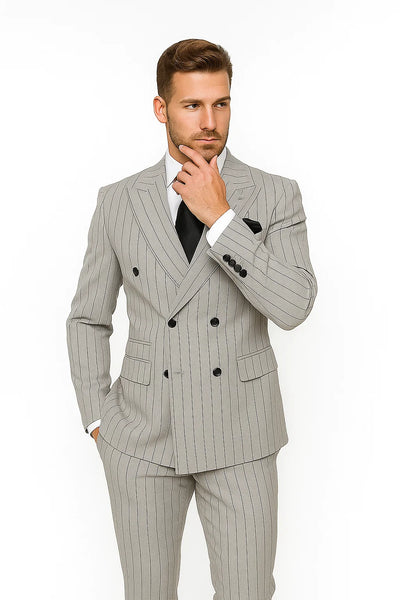 Gray and Black Pinstripe Double Breasted - Modern Fit 1920s Vintage Looking Suit 3   - from alligatorwarehouse.com