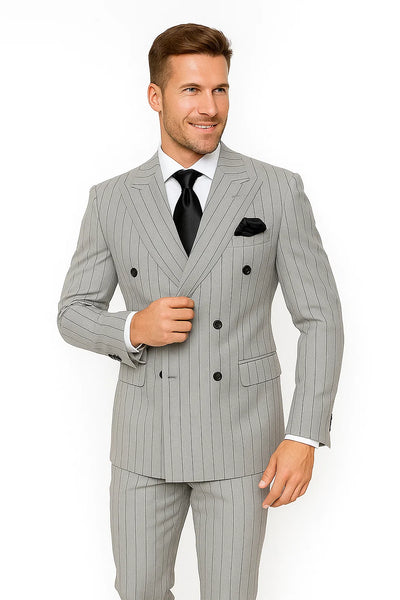 Gray and Black Pinstripe Double Breasted - Modern Fit 1920s Vintage Looking Suit 4   - from alligatorwarehouse.com