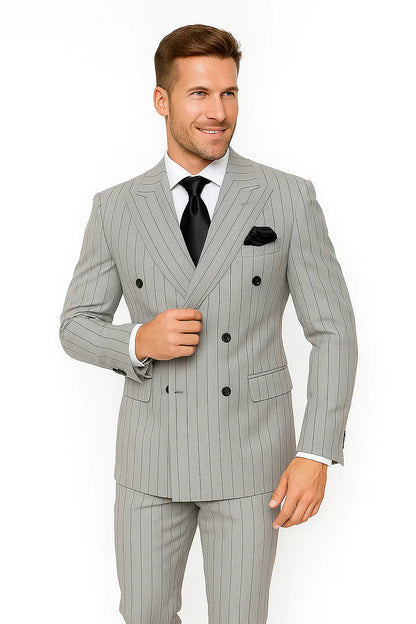 Gray and Black Pinstripe Double Breasted - Modern Fit 1920s Vintage Looking Suit