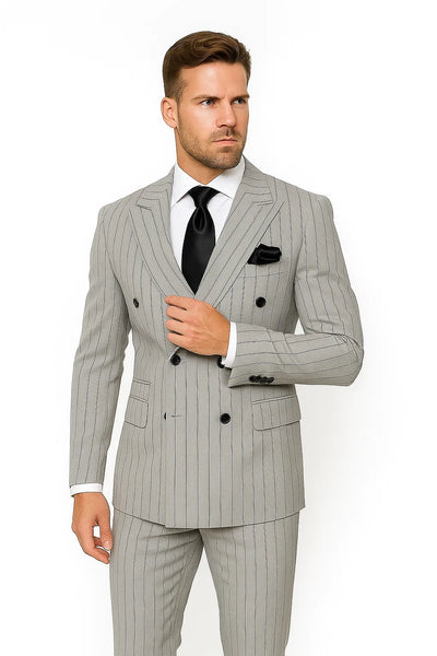 Gray and Black Pinstripe Double Breasted - Modern Fit 1920s Vintage Looking Suit 6   - from alligatorwarehouse.com