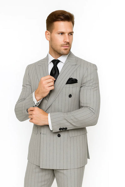 Gray and Black Pinstripe Double Breasted - Modern Fit 1920s Vintage Looking Suit 7   - from alligatorwarehouse.com