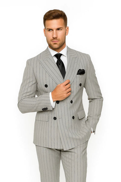 Gray and Black Pinstripe Double Breasted - Modern Fit 1920s Vintage Looking Suit 8   - from alligatorwarehouse.com