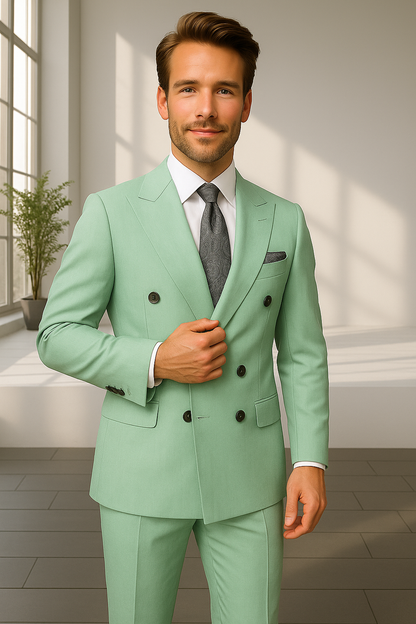 Wool Suit - Italian Made Business Suit by Statement Men's 2 Piece 100% Wool Double Breasted Suit - Pinstripe Pattern