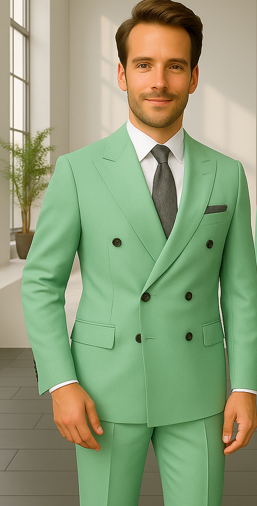 Wool Suit - Italian Made Business Suit by Statement Men's 2 Piece 100% Wool Double Breasted Suit - Pinstripe Pattern