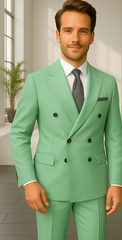 Wool Suit - Italian Made Business Suit by Statement Men's 2 Piece 100% Wool Double Breasted Suit - Pinstripe Pattern