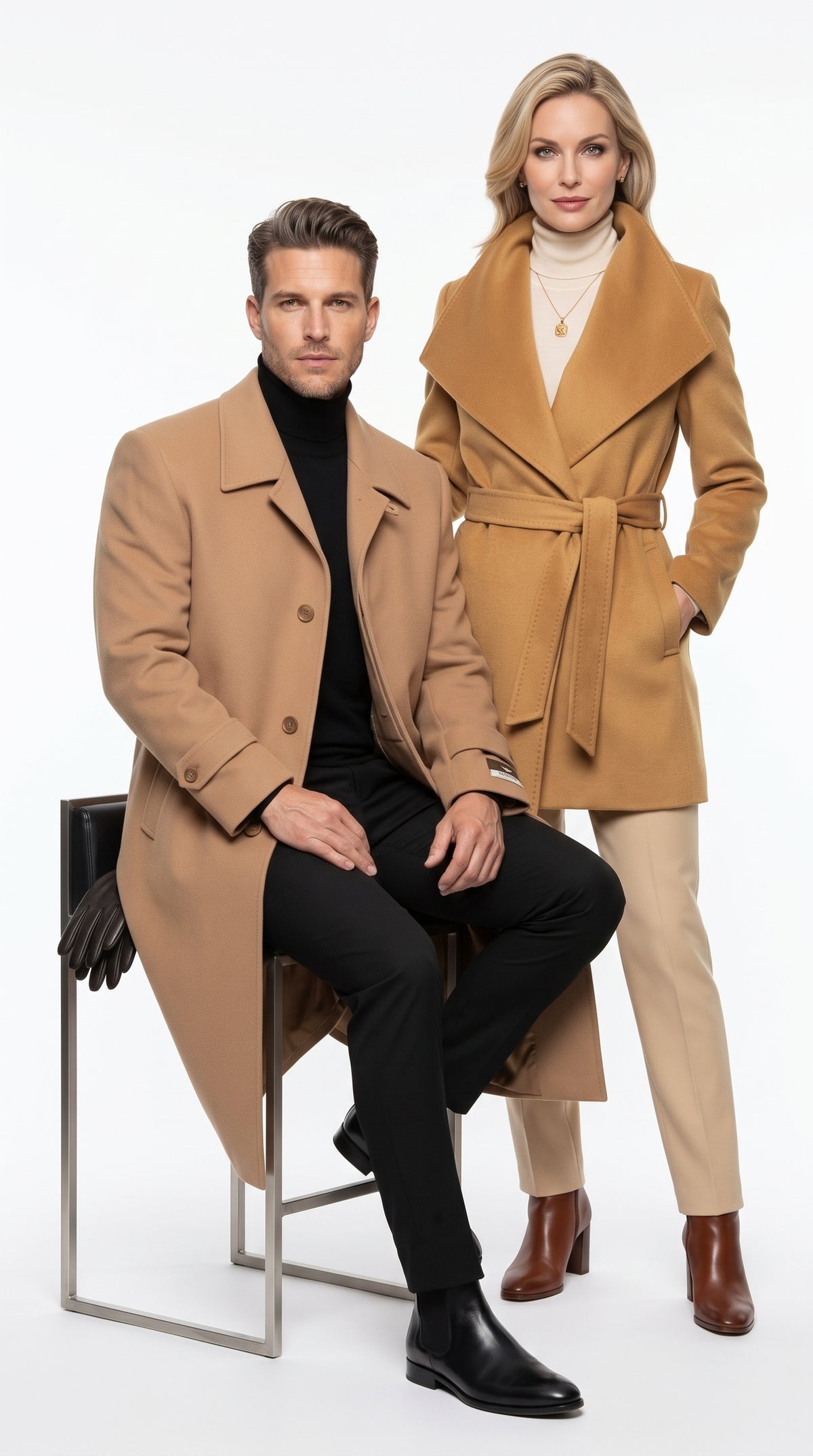 Men’s Camel Full Length All Weather Coat, 4 Button Duster Maxi Dress Coat