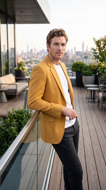 Executive Apparel Ultralux Men’s Gold Blazer Jacket, Formal Sport Coat for Weddings Prom and Parties