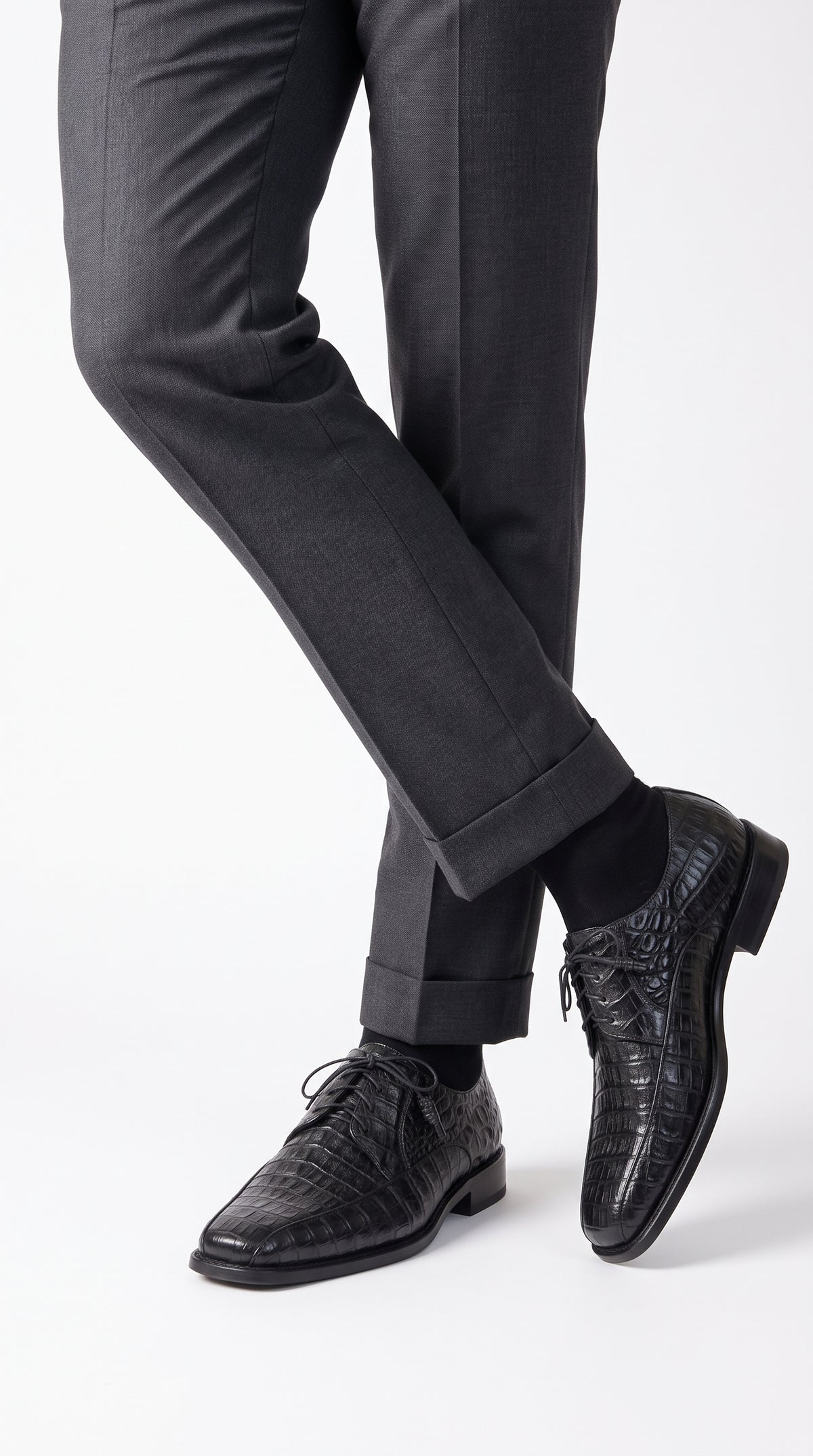 Los Altos Men’s Black Genuine Caiman Belly Oxford Shoes – Exotic Leather Lace-Up Dress Shoes