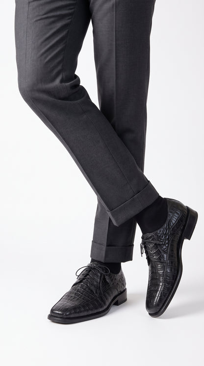Los Altos Men’s Black Genuine Caiman Belly Oxford Shoes – Exotic Leather Lace-Up Dress Shoes