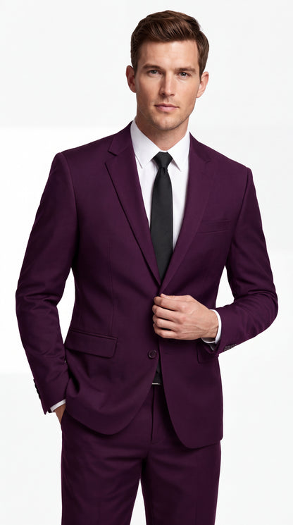 Men's Plum Purple Slim Fit 2-Piece Suit – Modern 2-Button Notch Lapel Wedding, Prom & Formal Dress Suit