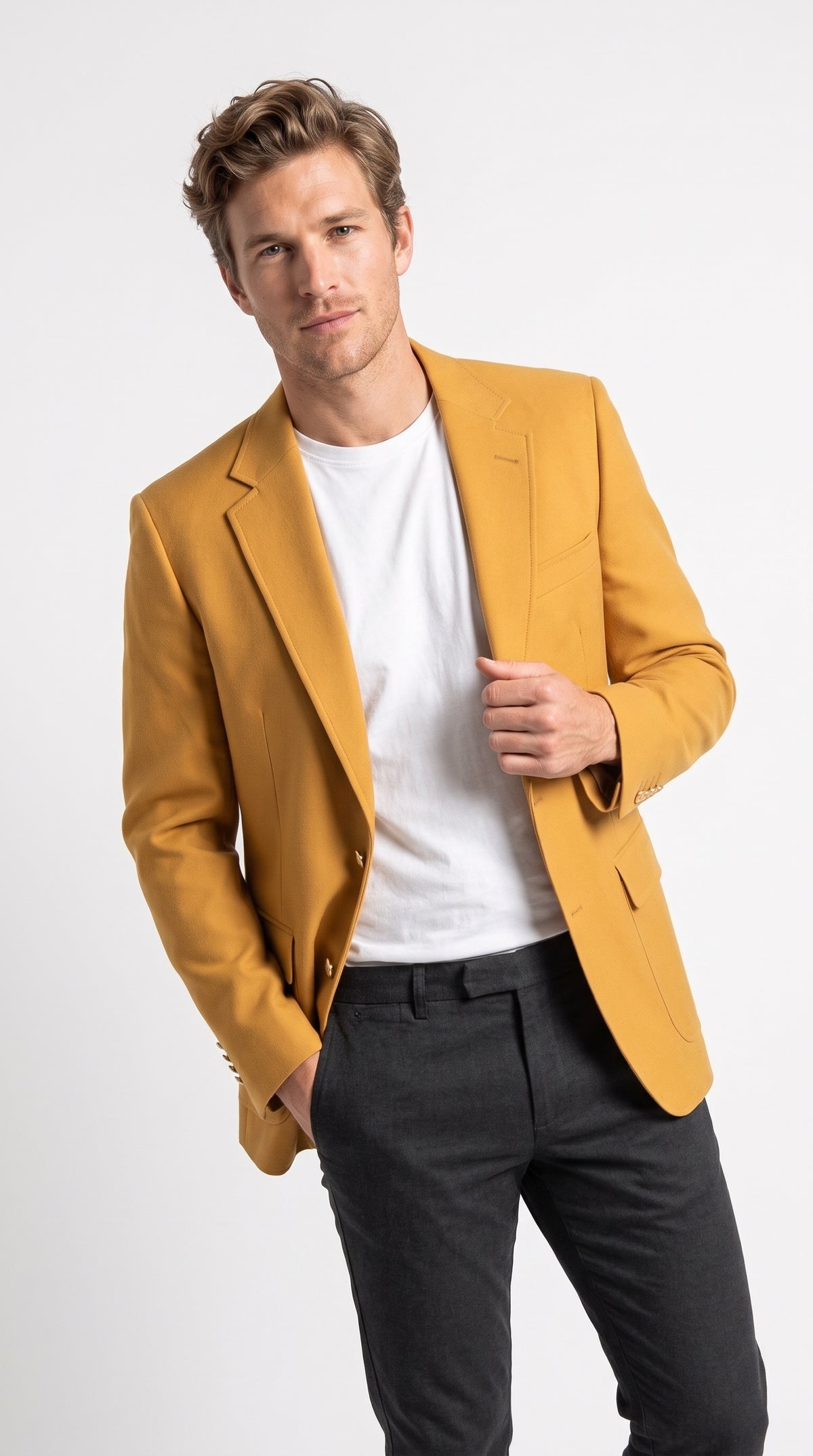 Executive Apparel Ultralux Men’s Gold Blazer Jacket, Formal Sport Coat for Weddings Prom and Parties
