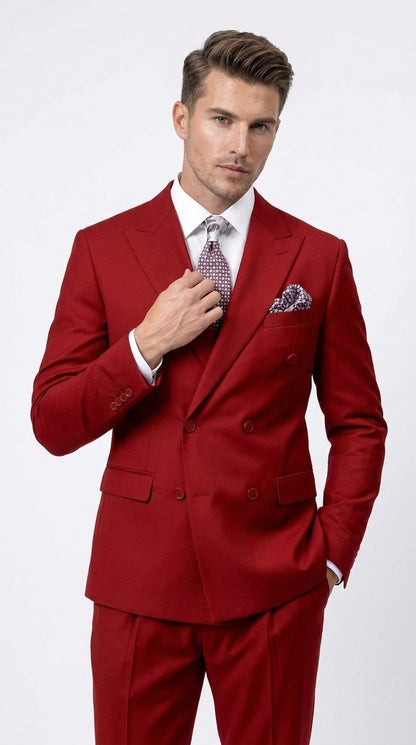 Men's Red Double Breasted Suit – Regular Fit 2-Piece Pleated Pants Wedding, Church & Formal Dress Suit